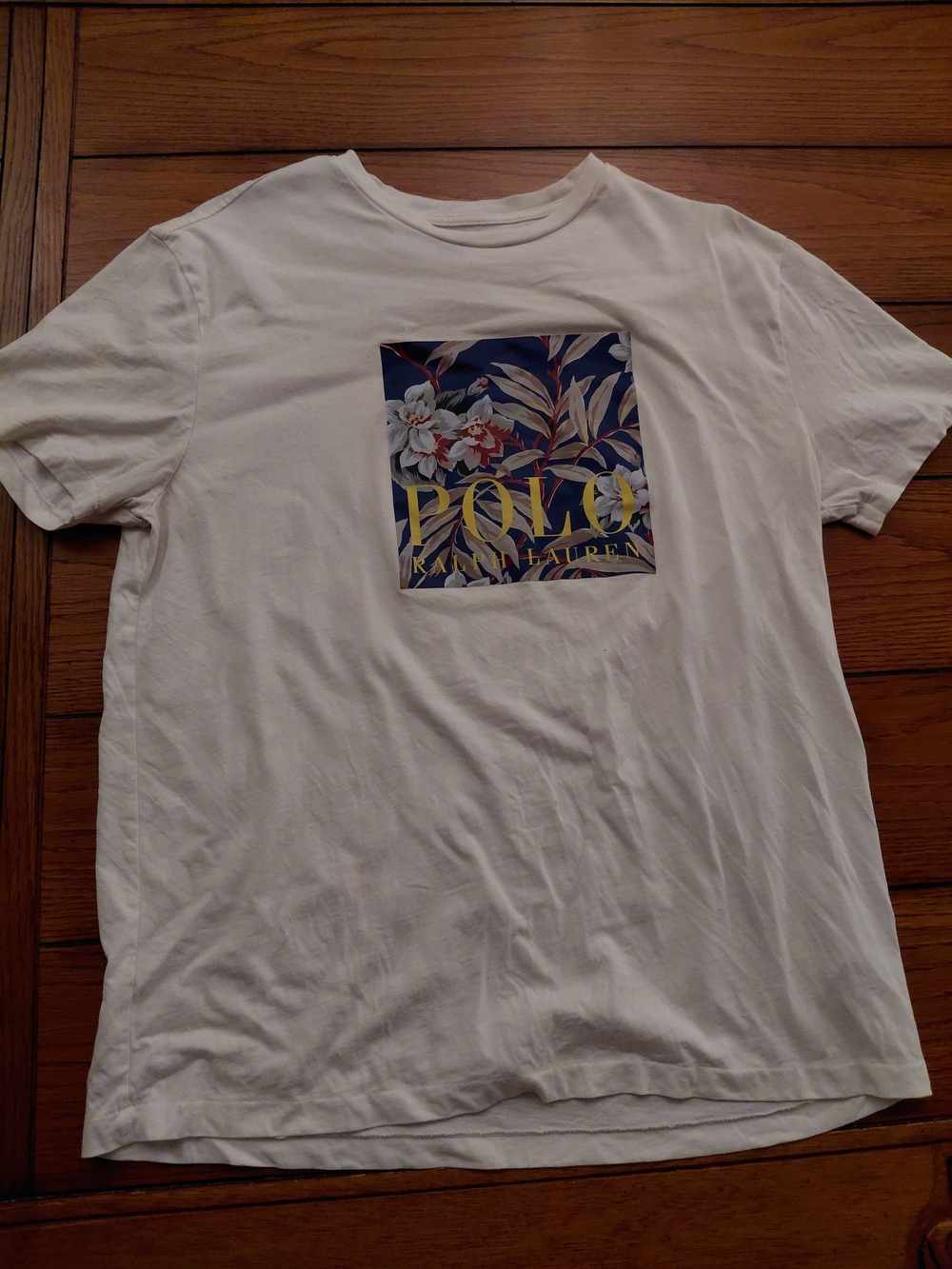 Polo by Ralph Lauren White Tee with Navy Floral Logo Panel